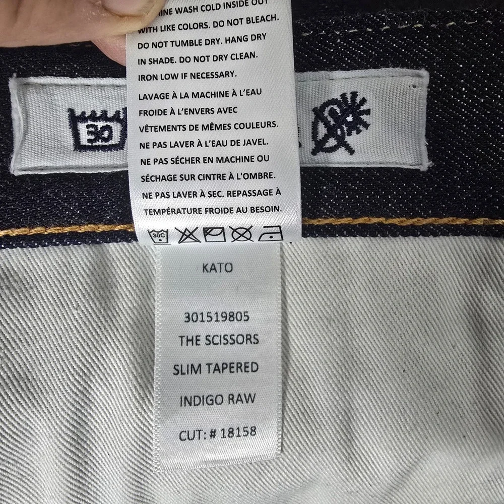 Kato Hiroshi The Scissors Slim Tapered Indigo Raw Selvedge Denim Jeans Mens 30